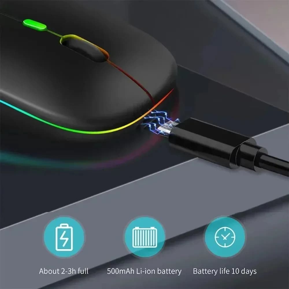 ماوس لاسلكي ثنائي الوضع 2.4G وماوس بلوتوث، ماوس ألعاب بإضاءة RGB خلفية، ماوس مريح قابل لإعادة الشحن لأجهزة الكمبيوتر المحمول والكمبيوتر اللوحي - 4