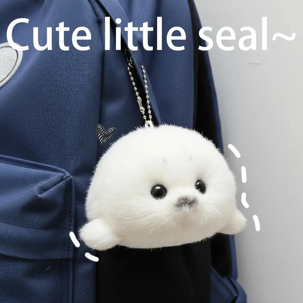 Cute Little Seal Plush Keychain Soft Fluffy Stuffed Animal Pendant Stress Relief Fidget Toy Portable Kawaii Gift for Kid & Adult - 4