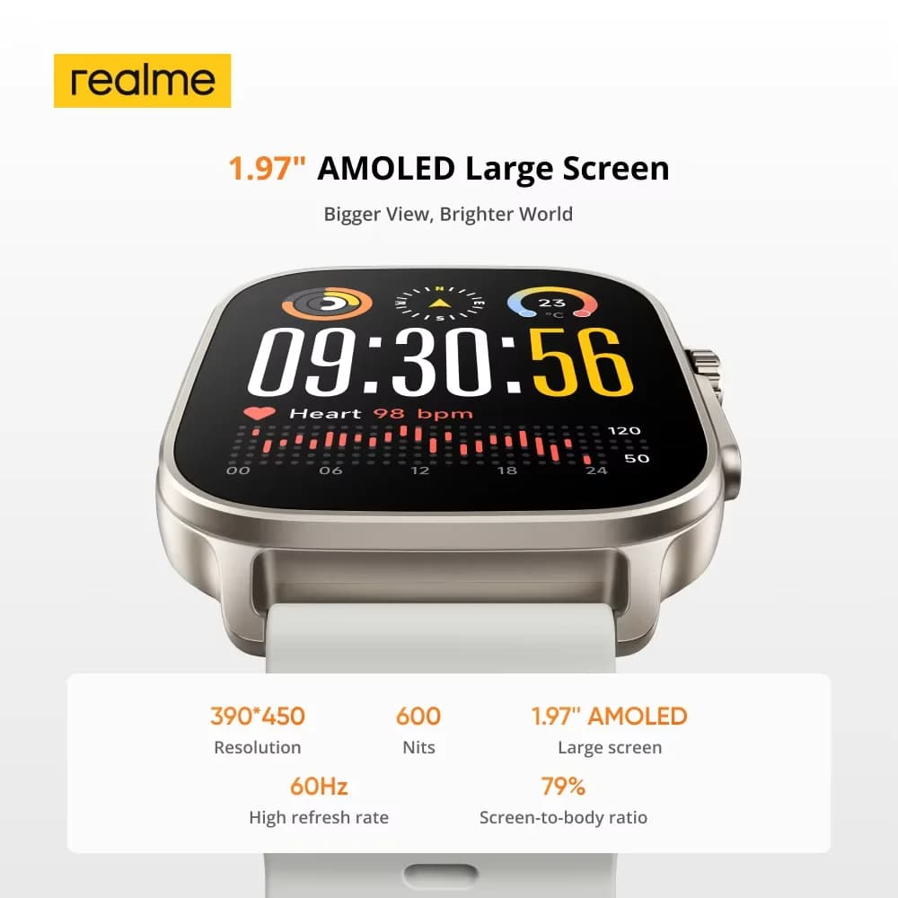 إصدار عالمي realme watch 5 شاشة 1.97 بوصة 600nits AMOLED بطارية 460mAh تدوم حتى 14 يومًا 300+ ثيم دعم GPS GNSS مقاوم للماء IP68 - 3