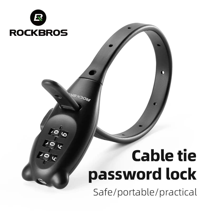 قفل دراجة محمول من ROCKBROS قفل كابل من سبائك الزنك قفل خوذة بقفل كلمة مرور قفل حبل قابل للتعديل مضاد للسرقة