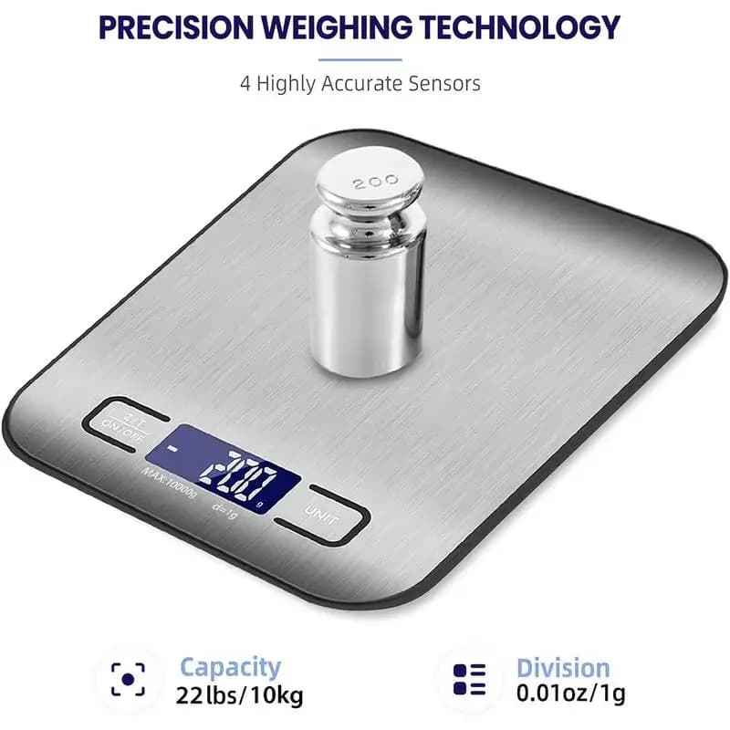 Digital Kitchen Scale LED Display 10kg/1g Stainless Steel Panel Electronic Scales Home Jewelry Food Snacks Weighing Baking Tools - 4
