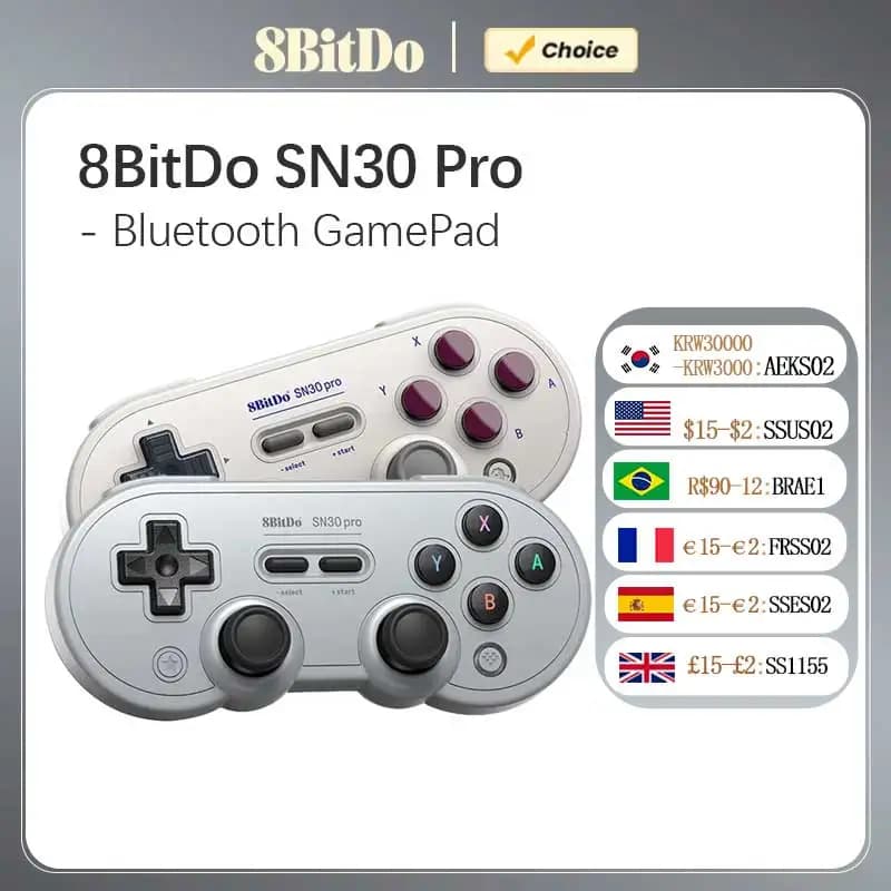 ذراع تحكم بلوتوث 8Bitdo SN30 Pro لجهاز نينتندو سويتش 2، ذراع تحكم لاسلكي لعصا التحكم لأنظمة NS وماك أو إس وأندرويد وستيم وراسبيري باي