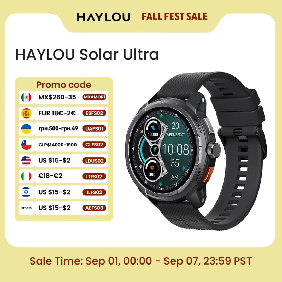 ساعة HAYLOU Solar Ultra الذكية بنظام تحديد المواقع العالمي (GPS) بشاشة AMOLED مقاس 1.6 بوصة ومقاومة للماء حتى 50 مترًا مع نظام تحديد المواقع العالمي (GPS) مدمج ومكالمات بلوتوث وساعة رياضية