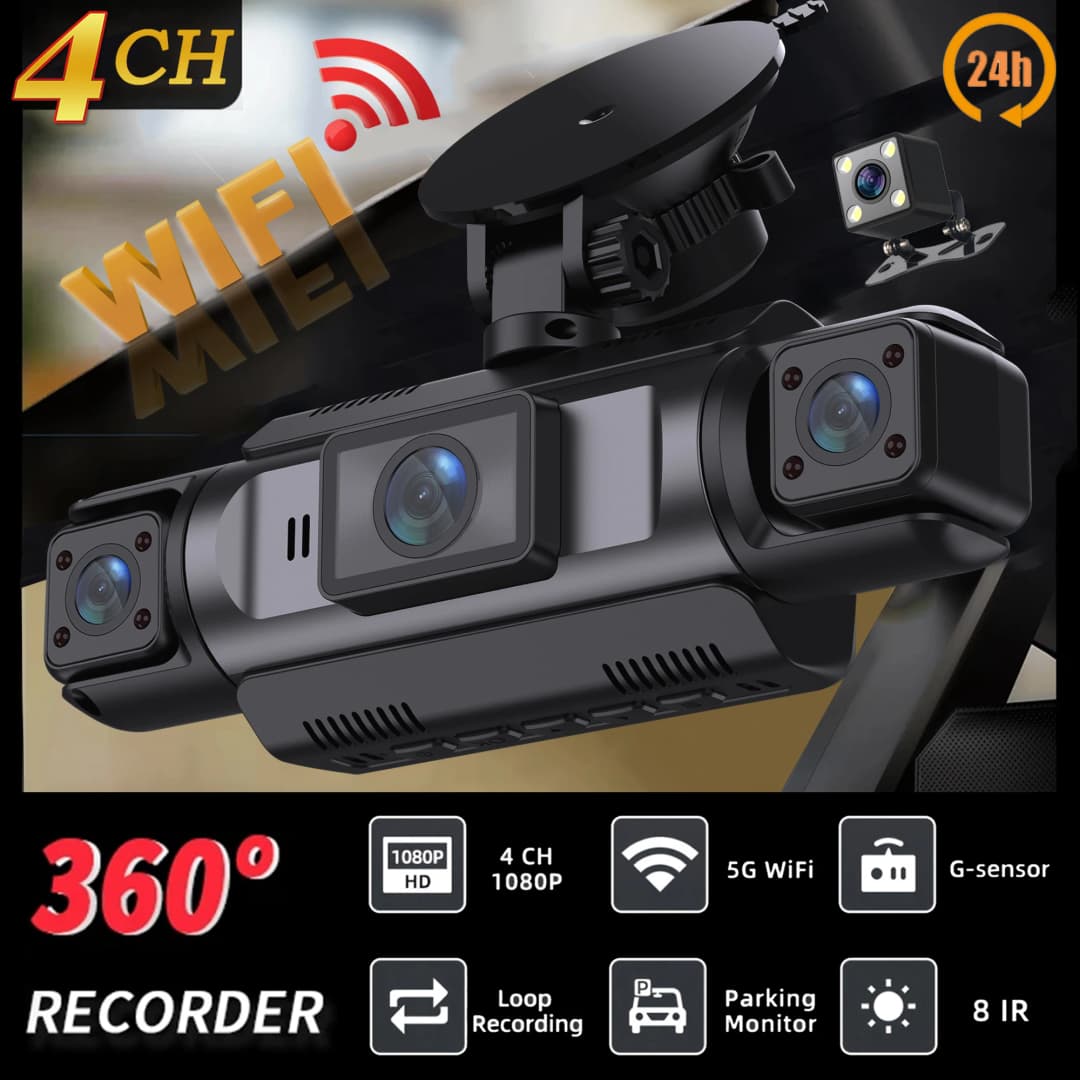 4Ch واي فاي داشكام كاميرا السيارة صندوق أسود القيادة DVR FHD 1080P الجبهة اليسرى اليمنى الخلفية للرؤية الليلية حلقة تسجيل هاردوير عدة