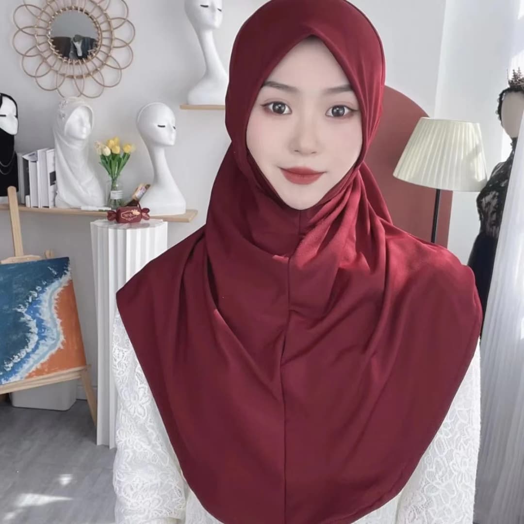 H124 Adults high quality big size muslim hijab scarf with chin part islamic headscarf hats armia pull on headwrap turban caps - 5