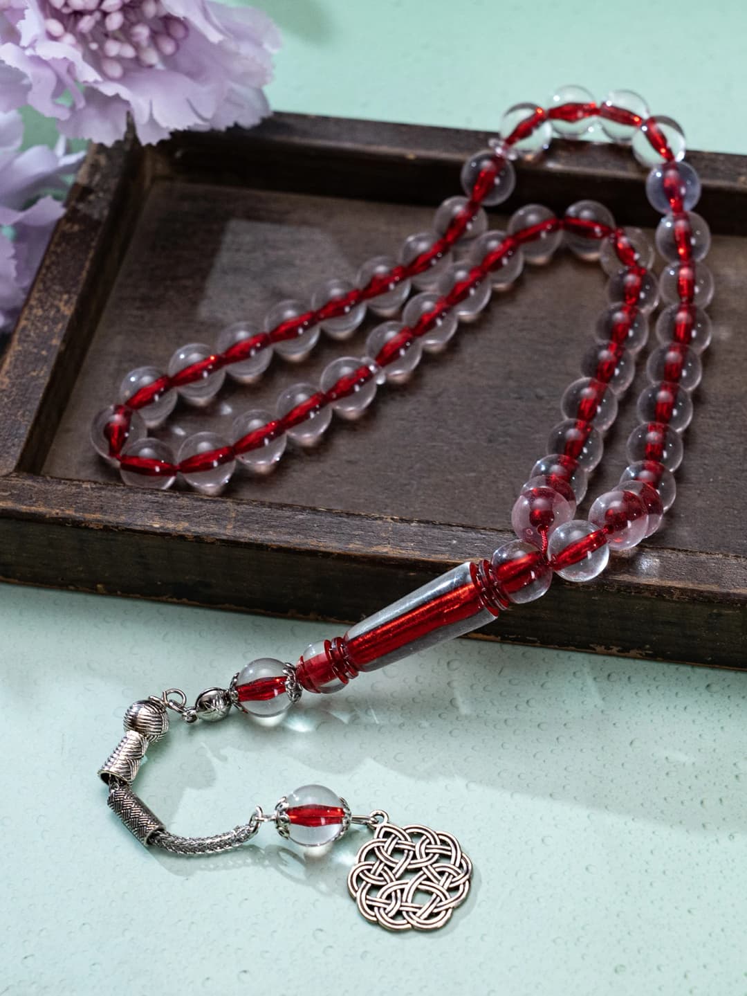 1 PC 45 Tasbih Handmade Beaded Bracelet, 5 Colors Optional, With Arabic Pattern Pendant, Muslim Worship, Friend Gift - 3