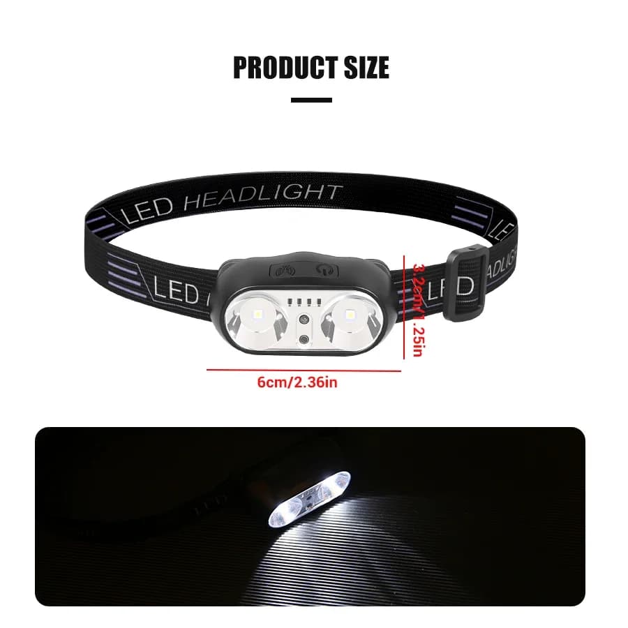 Strong Light Headlamp Portable LED Sensor Headlamp USB Rechargeable Head Flashlight Outdoor Camping Fishing Emergency Lantern - 6