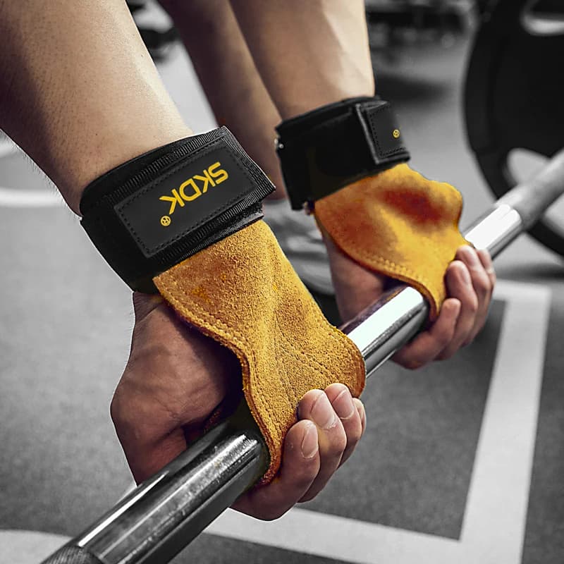 Gym Grips For Men Women Cowhide Palm Guards Weightlifting Fitness Workout Gloves Grips with Wrist Wraps Training Equipment - 6