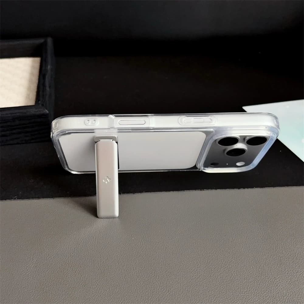 غطاء هاتف Spigen Ultra Hybrid Bracket شفاف لهواتف آيفون 17 برو ماكس و18 و16 و15 و14 و13 و12، حامل صدمات، غطاء خلفي شفاف - 2