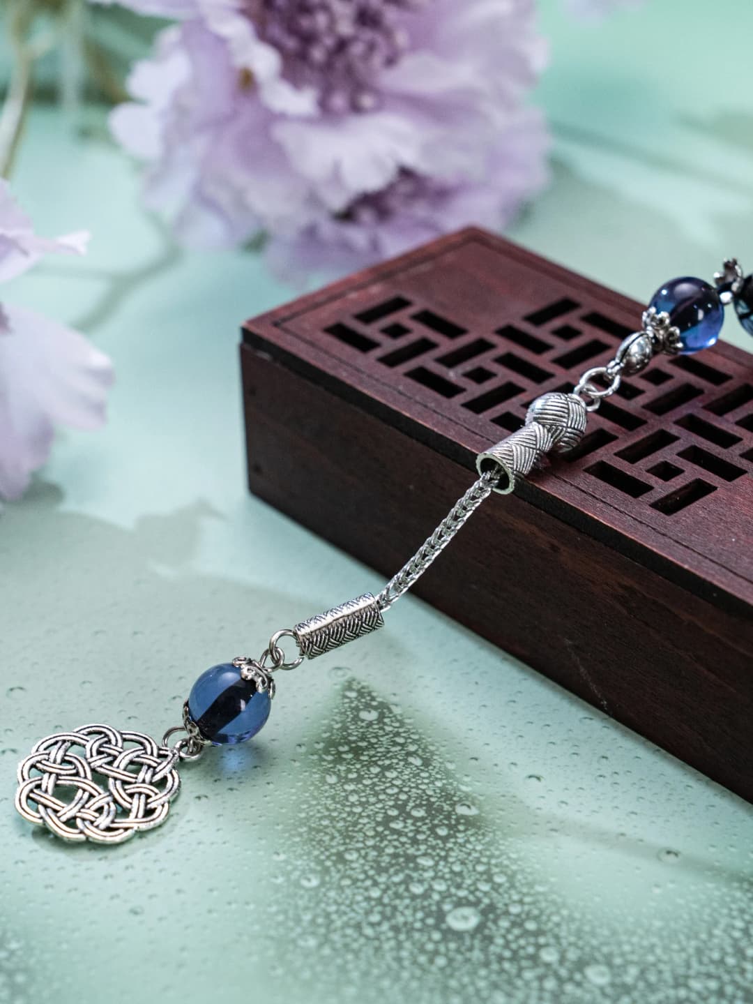 1 blue-brown-green three-color charm bracelet, 45 acrylic charms, patterned pendant, daily prayer counting gift - 6