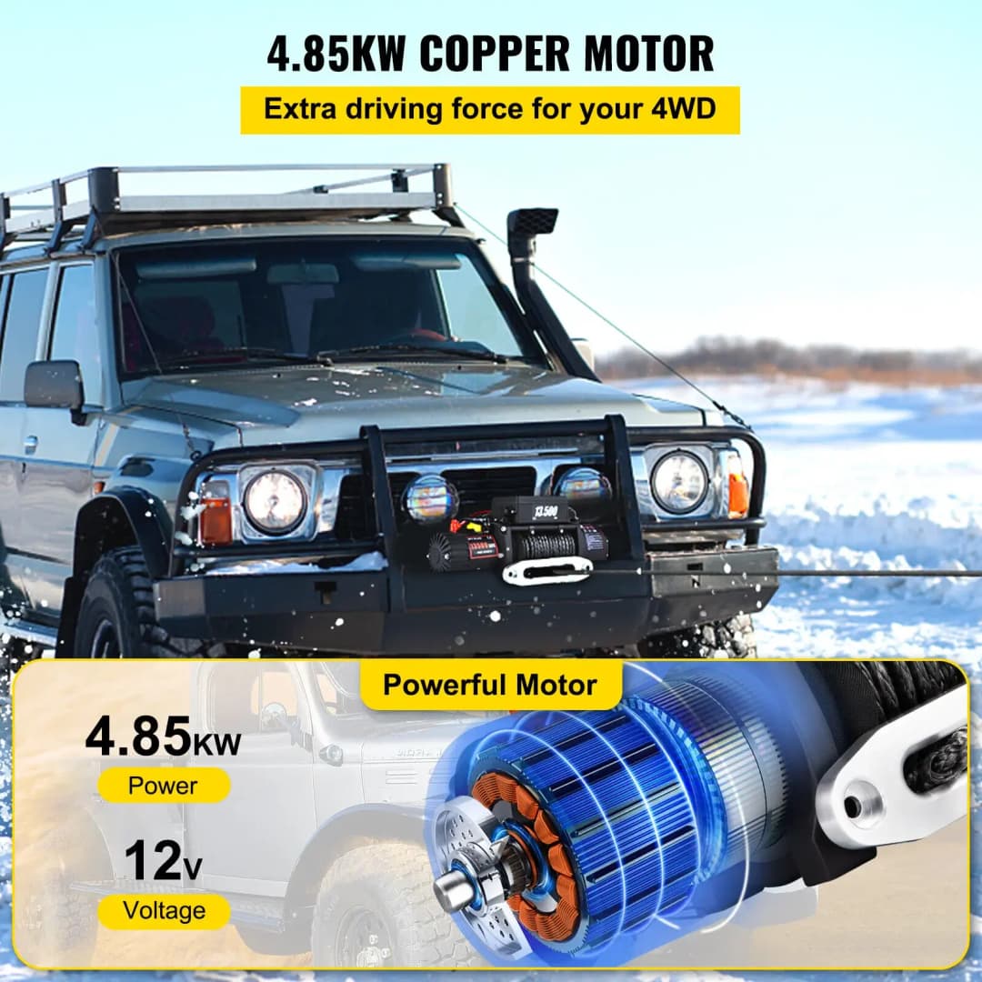 VEVOR Best Price 13500 LBS Electric Winch 12V 6120KG 13500LBS For 4X4 92FT Synthetic Trailer Ropes Towing Strap - 3