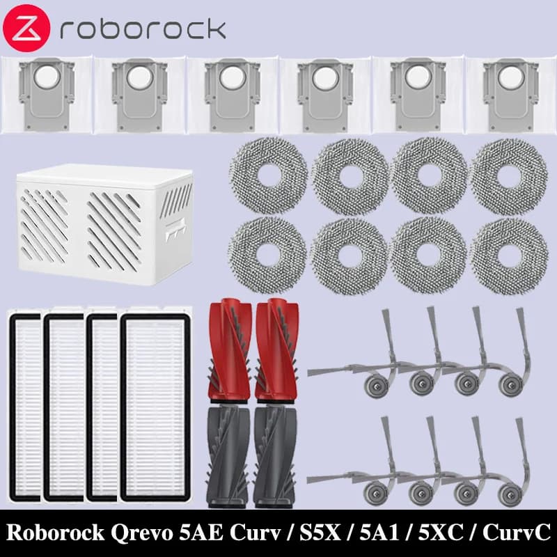 إكسسوارات مكنسة روبوروك Qrevo 5AE / Qrevo Curv / Qrevo Curv S5X / Qrevo Curv 5A1 تشمل قماش مسح وكيس غبار وفرشاة جانبية رئيسية وفلتر