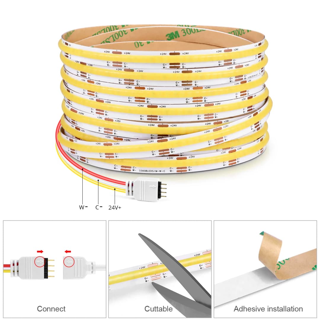 مفتاح Tuya الذكي بتقنية WiFi، شريط إضاءة LED COB CCT، 3M/5M، محول طاقة 24V، قابس EU/US، مصباح قابل للتعتيم، شريط LED للزينة - 6