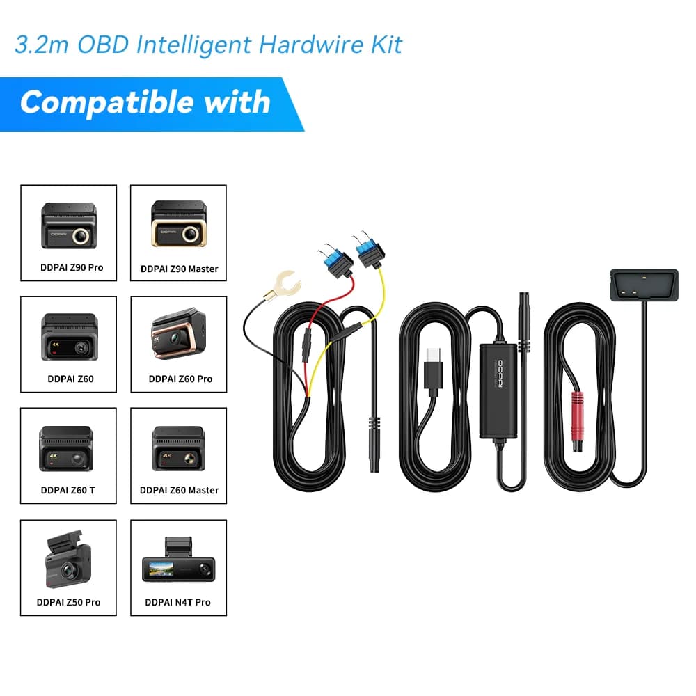 DDPAI مجموعة أدوات كاميرا سيارة ذكية OBD، متوافقة مع موديلات Z50/Z40/Z50Pro/Z60/Z90، وضع وقوف السيارات 24 ساعة