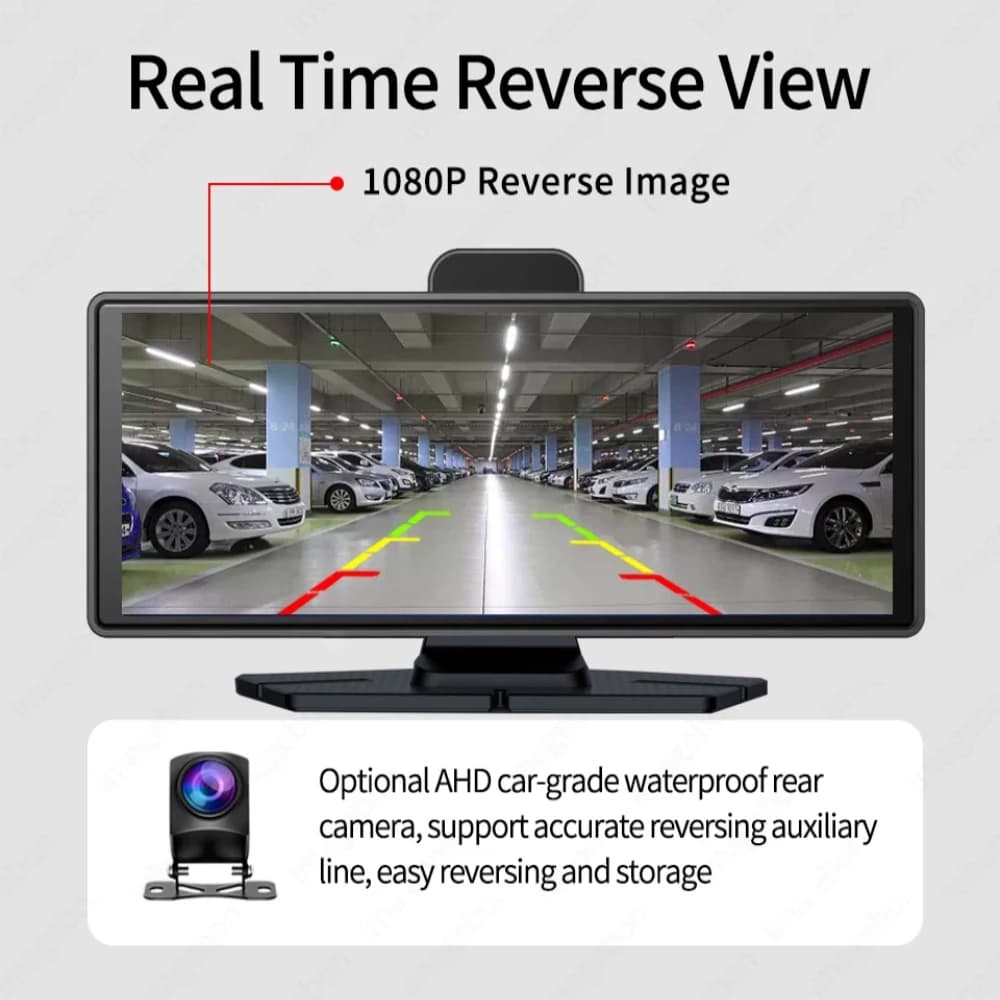 كاميرا لوحة قيادة 10.26 بوصة 4K 2160P كاربلاي أندرويد أوتو DVR سيارة 5G واي فاي GPS FM مسجل فيديو قيادة بث مباشر كاميرا دوران 360 درجة - 6
