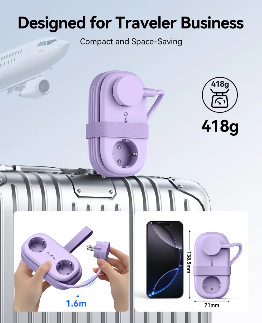 شريط طاقة ORICO قابل للطي محمول للسفر محطة شحن سريعة 65W GaN مع 2 منافذ AC و2 USB و2 Type-C محول قابس EU للمنزل - 5
