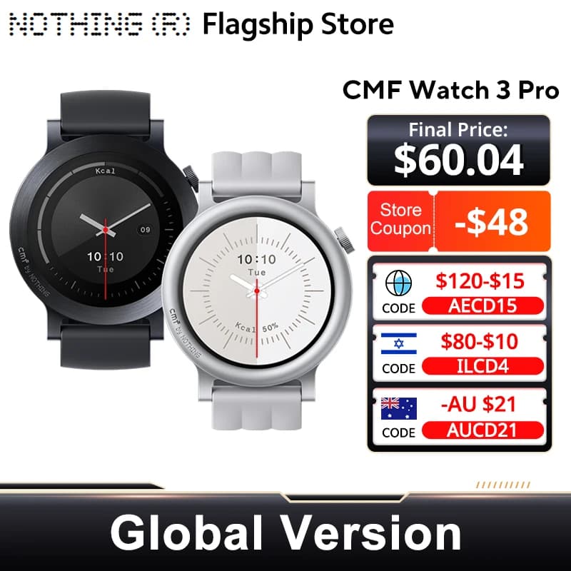 CMF BY NOTHING ساعة ذكية Watch 3 Pro بشاشة AMOLED 1.43 بوصة نظام تحديد المواقع المزدوج و130+ وضع رياضي مكالمات بلوتوث مراقبة النوم IP68