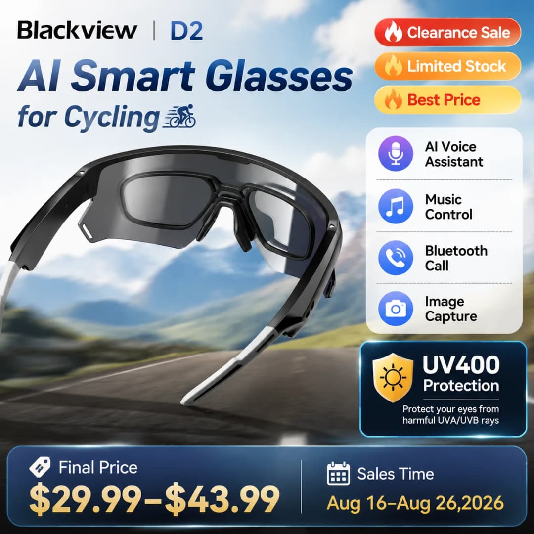 نظارات ذكية من Blackview مكالمات بلوتوث مشغل موسيقى نظارات شمسية ذكية مقاومة للأشعة فوق البنفسجية مضادة للوهج نظارات رجالية لركوب الدراجات في الهواء الطلق