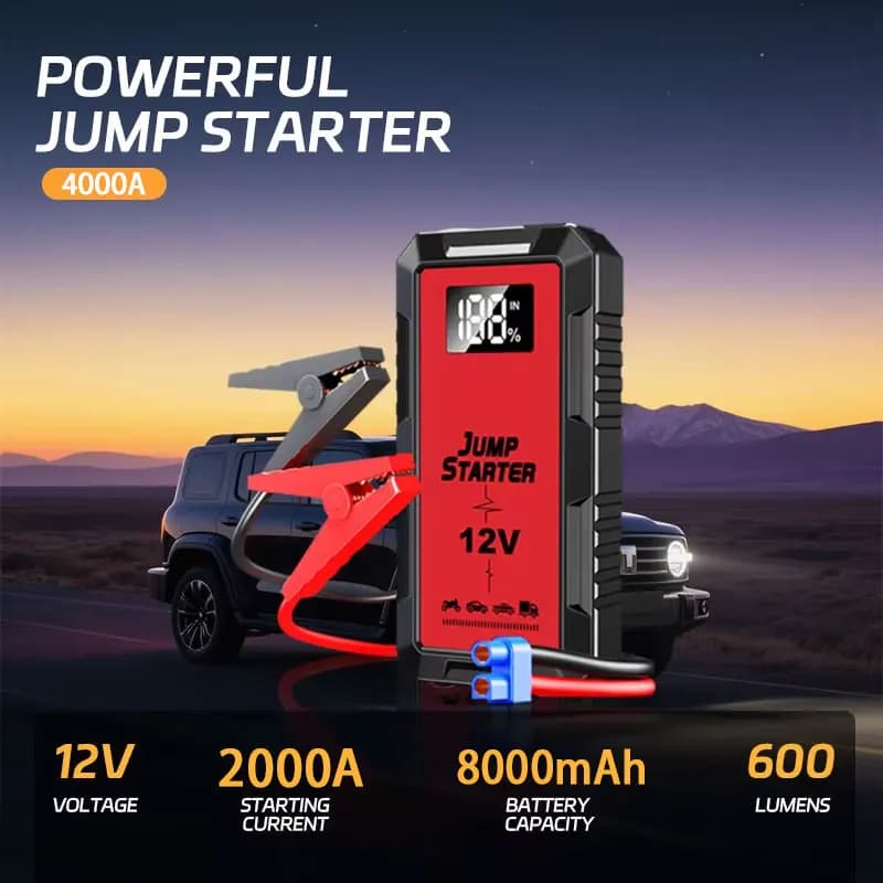 مزود طاقة طوارئ عالي الطاقة للسيارات 8000mAh شاشة مطرقة أمان جهاز تشغيل السيارة إكسسوارات بنك طاقة - 2