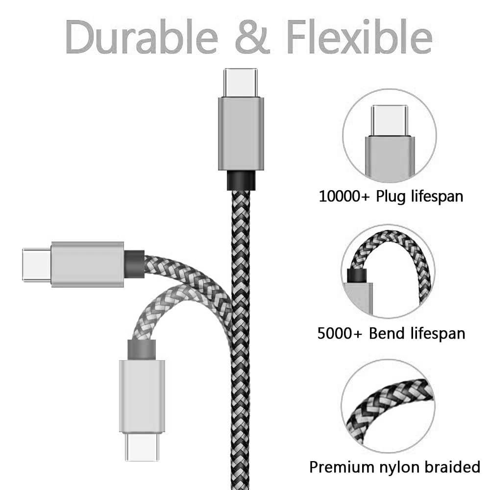 كابل USB نوع C لمزامنة البيانات والشحن السريع 2.4A، نايلون مضفر، متوافق مع سامسونج وهواوي وأجهزة أندرويد - 3