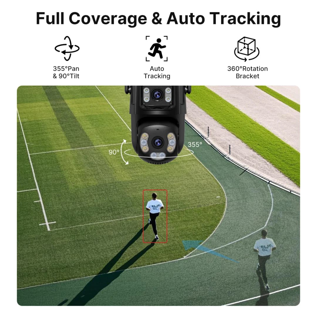 كاميرا 4K 8MP HD Wifi PTZ خارجية 4MP عدسة مزدوجة شاشة مزدوجة تتبع تلقائي AI كاميرا IP CCTV مراقبة صوت وفيديو P2P iCSee - 4