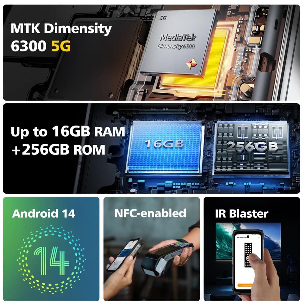 هاتف Ulefone 4.7 بوصة المتين أرمر ميني 20 برو 5G أندرويد 14 بسعة 16+256 جيجابايت مع إضاءة LED وكاميرا ليلية 64 ميجابكسل - 5