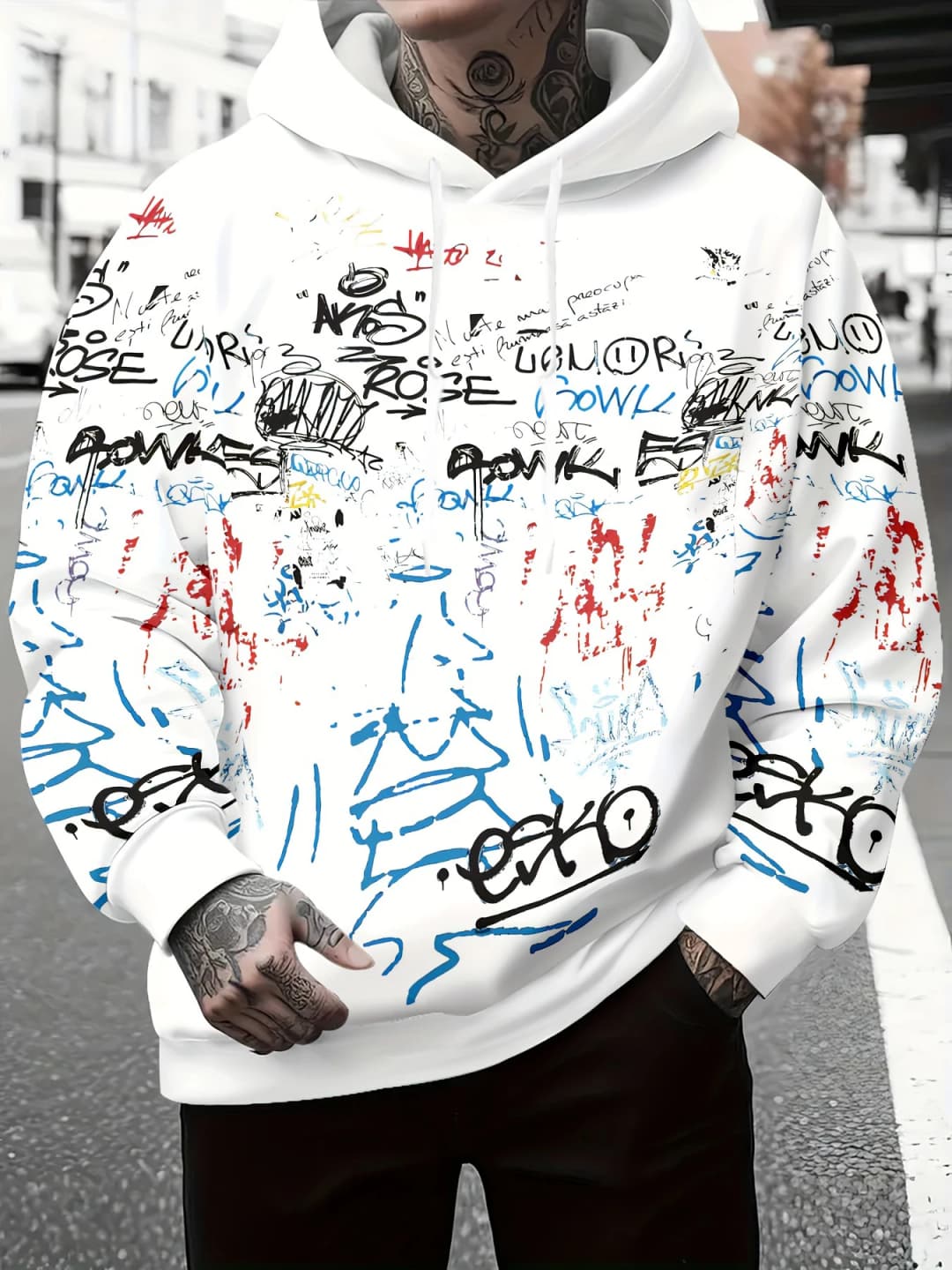 Hot selling men's autumn fashion personalized graffiti print soft and comfortable hooded sweatshirt outdoor urban high street to - 2