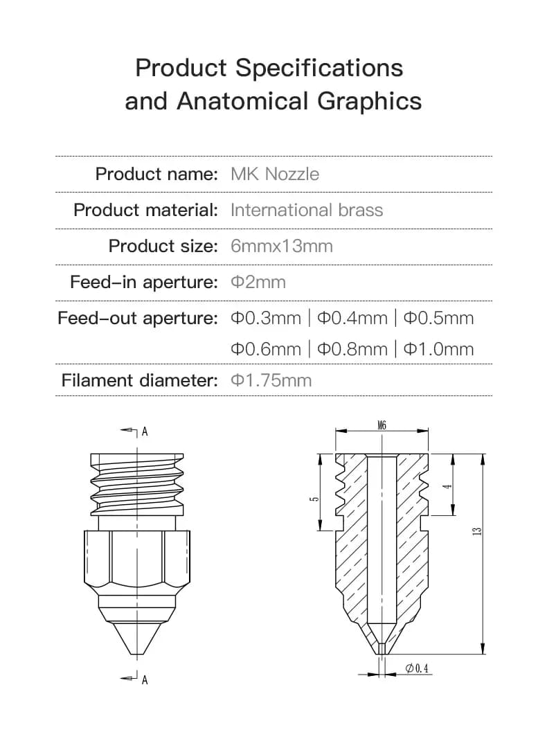 Creality 3D Printer Nozzle 0.2/0.3/0.4/0.5/0.6/0.8mm Hotend Extruder Nozzles for Ender-3 Serie/Ender 5 Serie/CR-6 SE 3D Printer - 5
