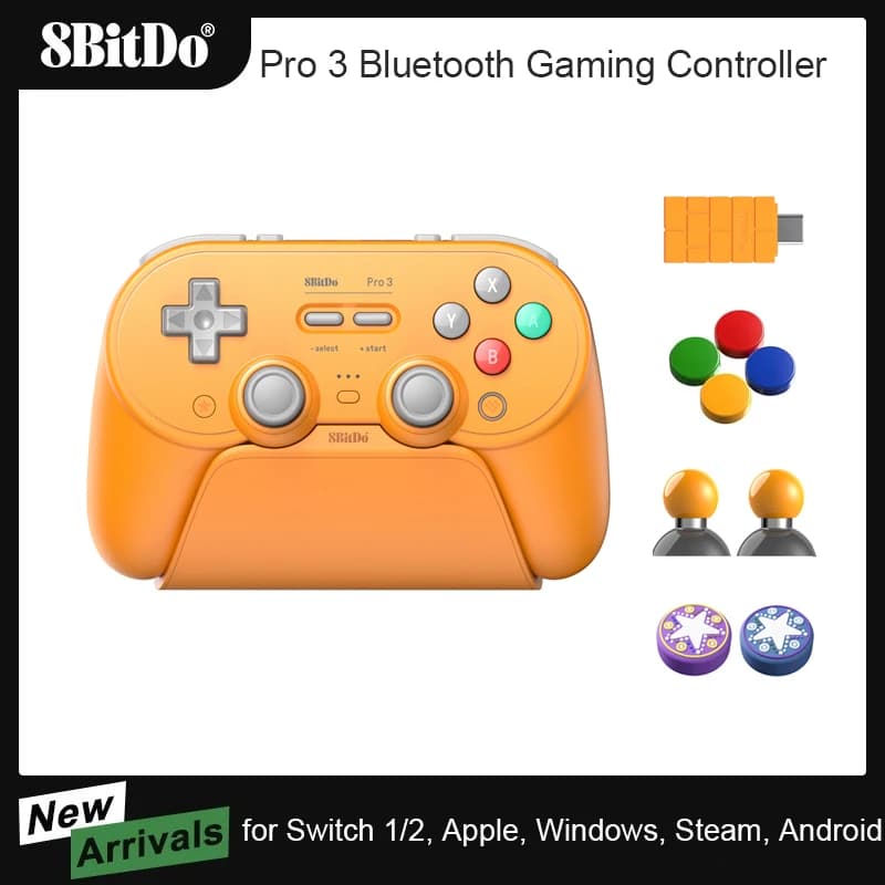 وحدة تحكم ألعاب بلوتوث 8BitDo Pro 3 لـ Switch 1/2، Windows، Apple، إصدار خاص Steam وحدة تحكم ألعاب لاسلكية بعصي TMR