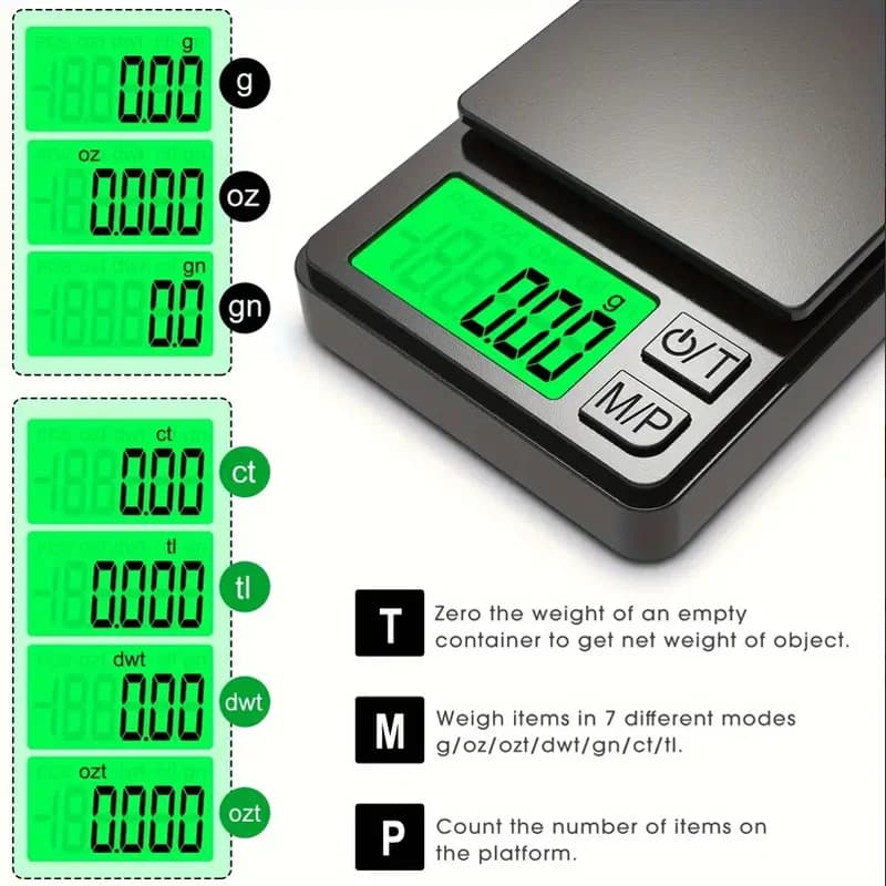 مقياس جيب دقيق 1000g × 0.01g، رقمي، للطعام، المجوهرات، الأونصة/الحبوب، مع شاشة LCD بإضاءة خلفية، صغير للسفر - 3