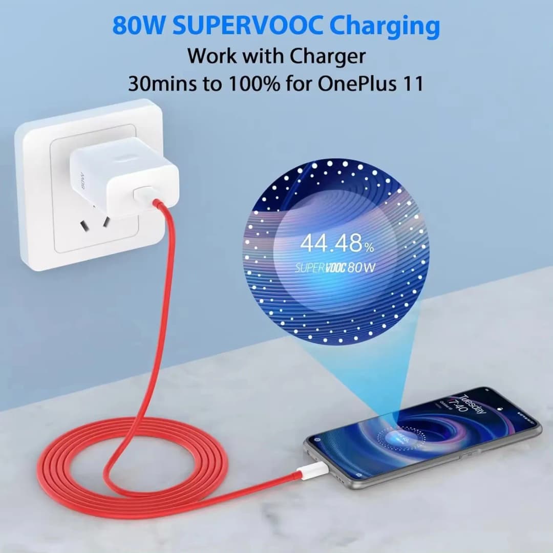 شاحن ون بلس الأصلي 100 واط/80 واط سوبر فووك مع محول USB لهواتف ون بلس وأوبو وريال مي - 2