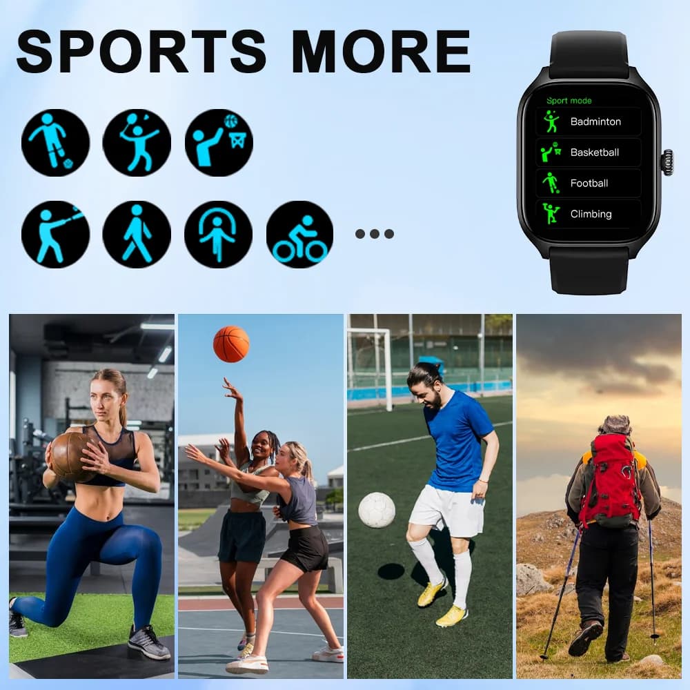 LAXASFIT H9 وH6 ساعة ذكية الاتصال الهاتفي للرد على المكالمات السعرات الحرارية تتبع معدل ضربات القلب مراقبة الأكسجين في الدم بلوتوث ساعة ذكية - 5