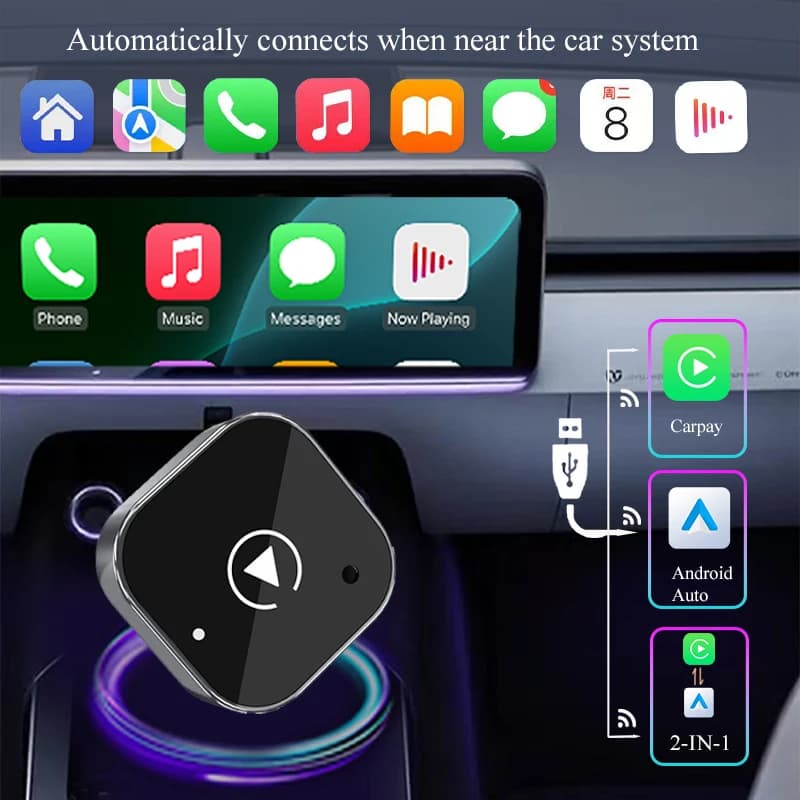 محول Carplay Android Auto اللاسلكي 2 في 1 صندوق صغير ذكي تشغيل فوري واي فاي بلوتوث اتصال تلقائي لتويوتا وفولكس فاجن وبيجو ومازدا وفورد - 3