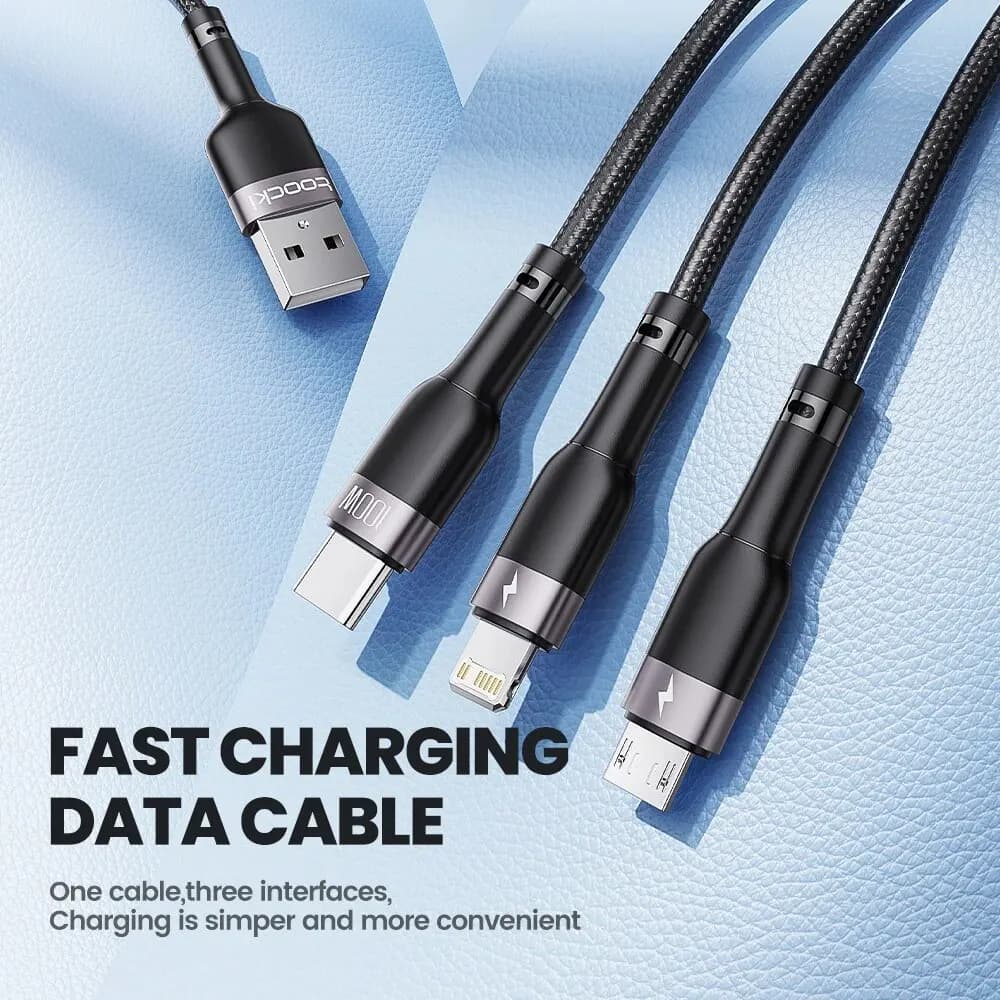 Toocki 3 in 1 USB Cable 6A 100W Micro USB Type C Charging Cable For iPhone 14 13 12 Huawei Honor Xiaomi 13 ViVo Oppo Data Cord - 2