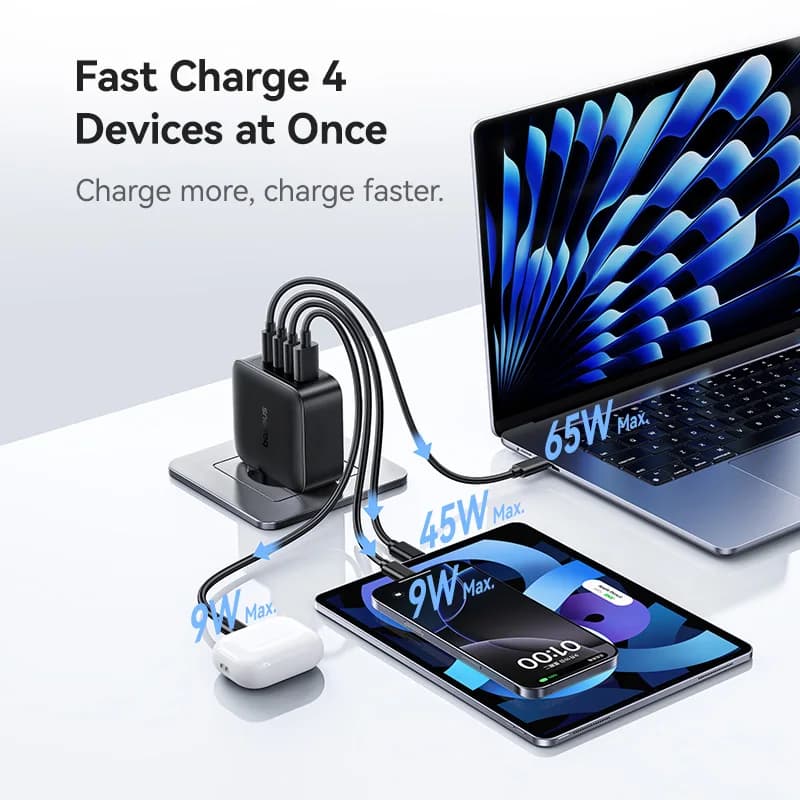 【عرض جديد】شاحن Baseus 140 واط GaN PD وشاحن USB C للشحن السريع لأجهزة Macbook والكمبيوتر اللوحي وشاحن الهاتف لهواتف iPhone 17 و16 و15 و14 - 5