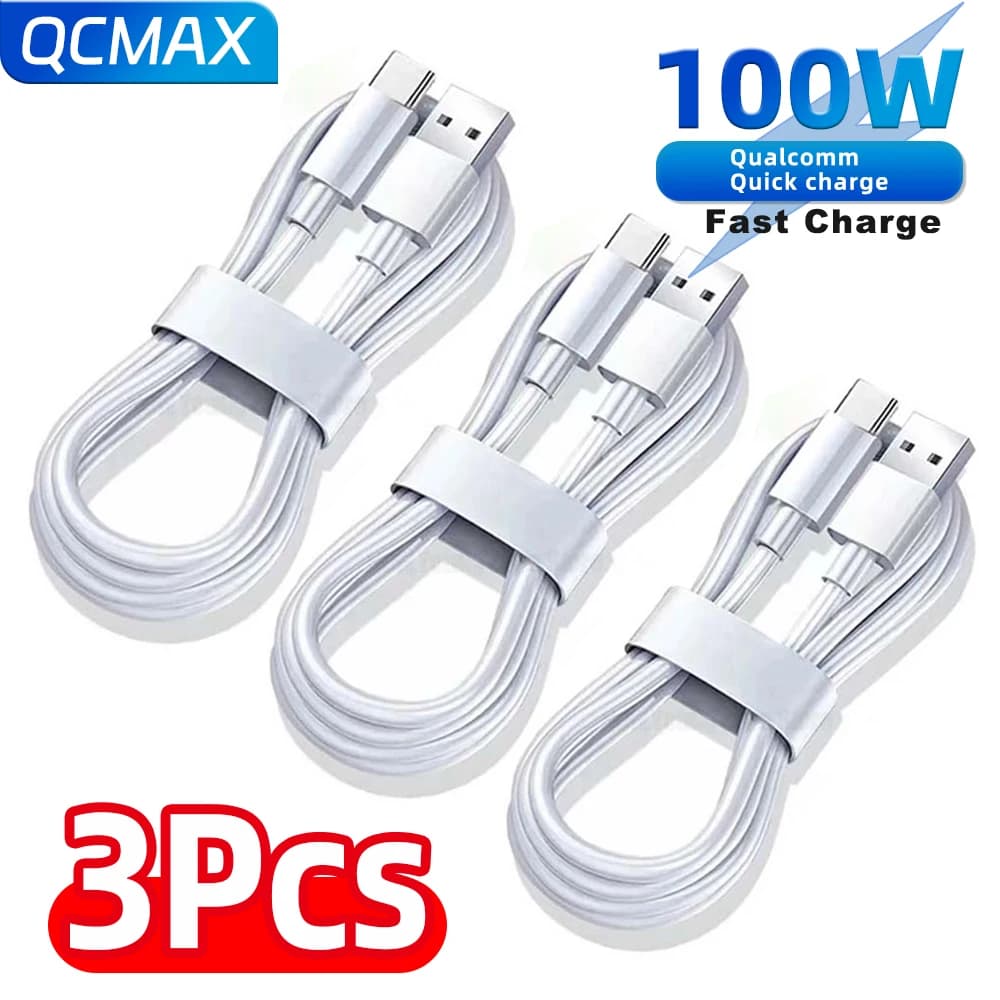 كابل شحن فائق السرعة QCMAX 1-3 قطع 10A 100W Type C مع كورد بيانات لهواتف هواوي وأوبو وفيفو وآي كيو أو يو اس بي سي