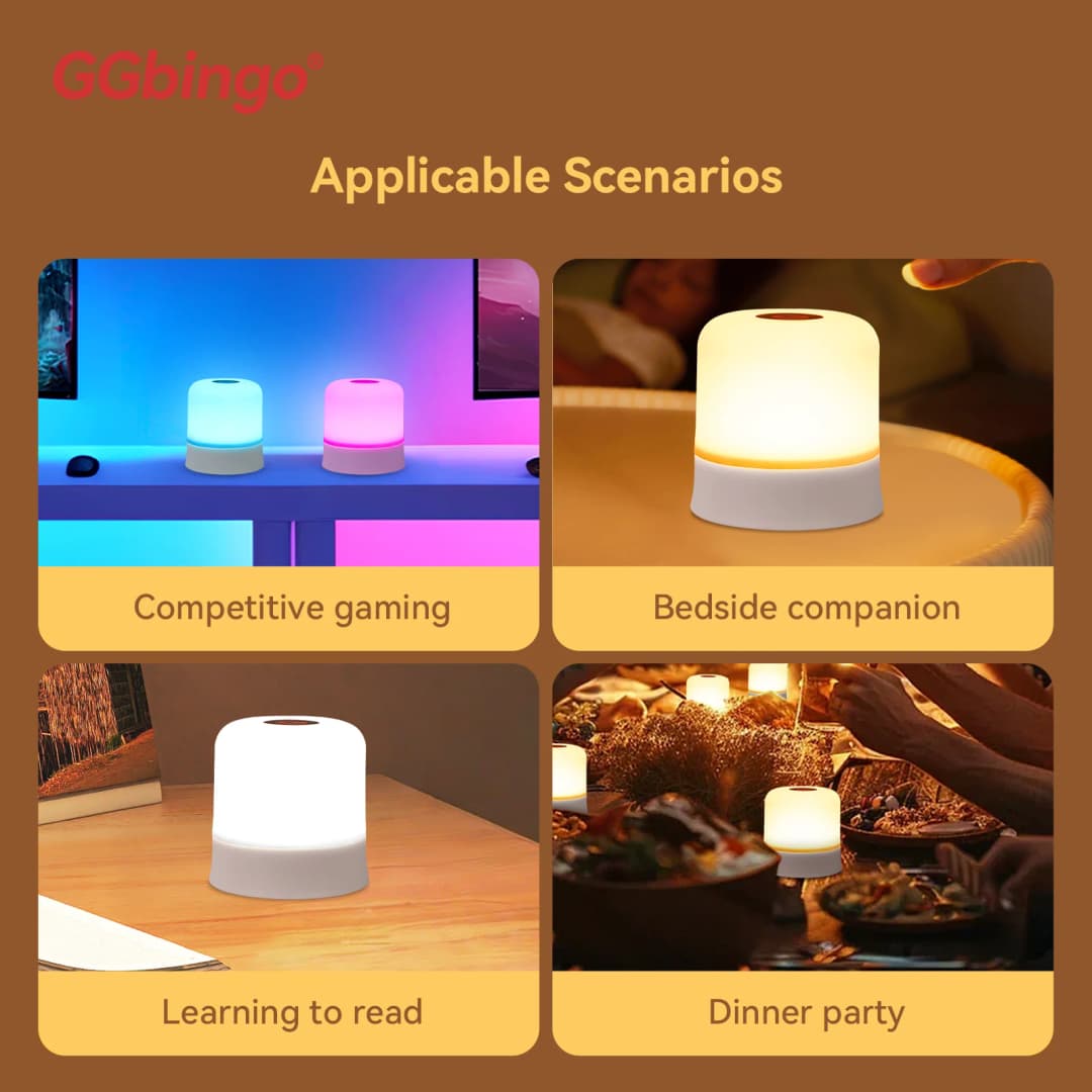 إضاءة ليلية تعمل باللمس من GGbingo قابلة لإعادة الشحن إضاءة ليلية بتحكم عن بعد مصباح طاولة قابل للخفت إضاءة محيطة لغرفة النوم وغرفة المعيشة - 4