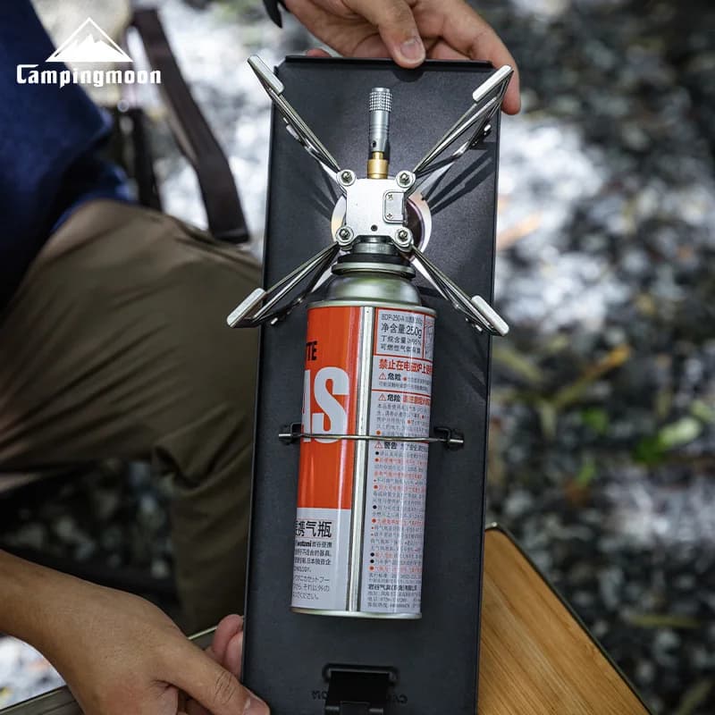 مجموعة إكسسوارات تخييم سوداء من CAMPINGMOON طاولة مطبخ تخييم محمولة موقد غاز خارجي رف طاولة قابلة للطي