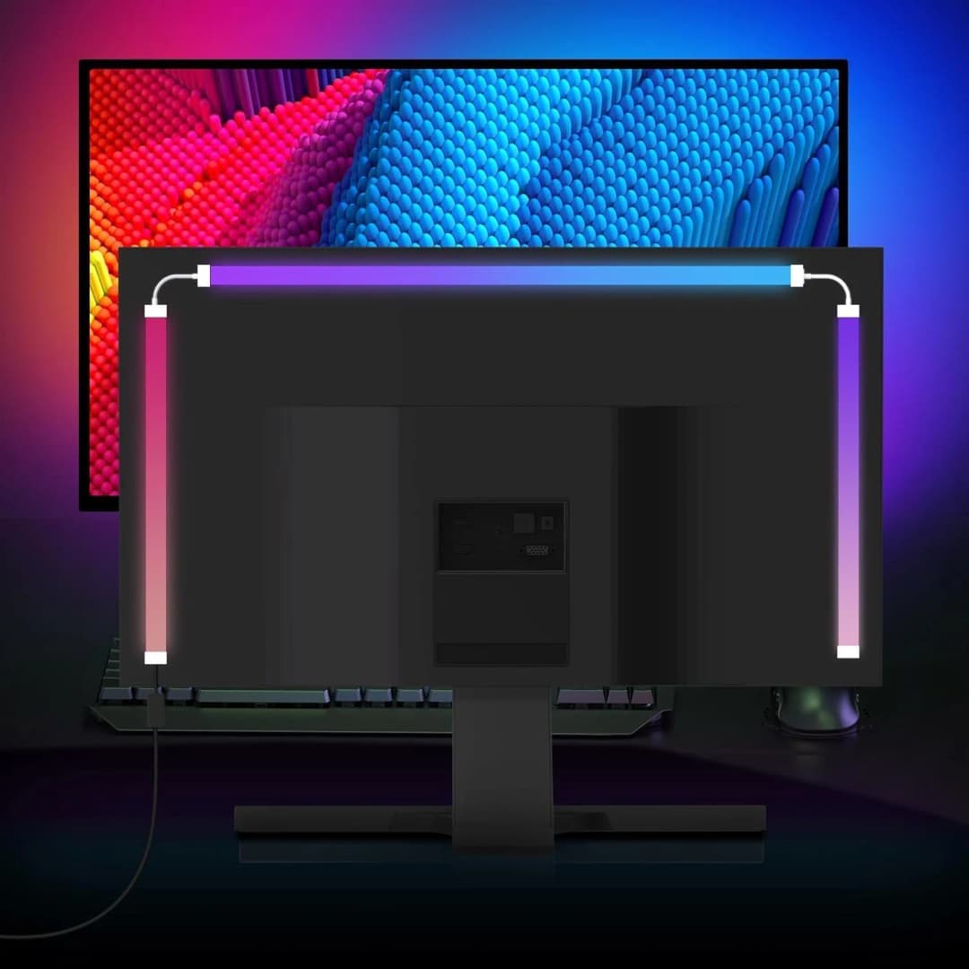 إضاءة شريط LED خلفية لشاشة الكمبيوتر مع مزامنة العرض الذكية وألوان RGB لإضفاء أجواء الألعاب والعطلات