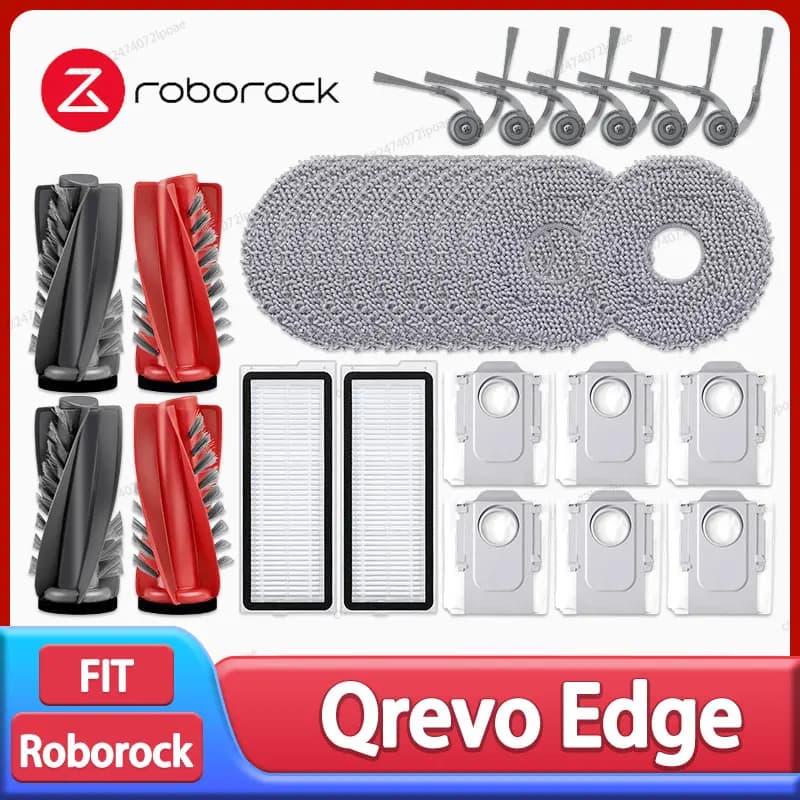إكسسوارات Roborock Qrevo Edge / S5A / 5V1 / Edge C مكنسة كهربائية روبوت فرشاة جانبية رئيسية ممسحة قماش كيس غبار فلتر HEPA