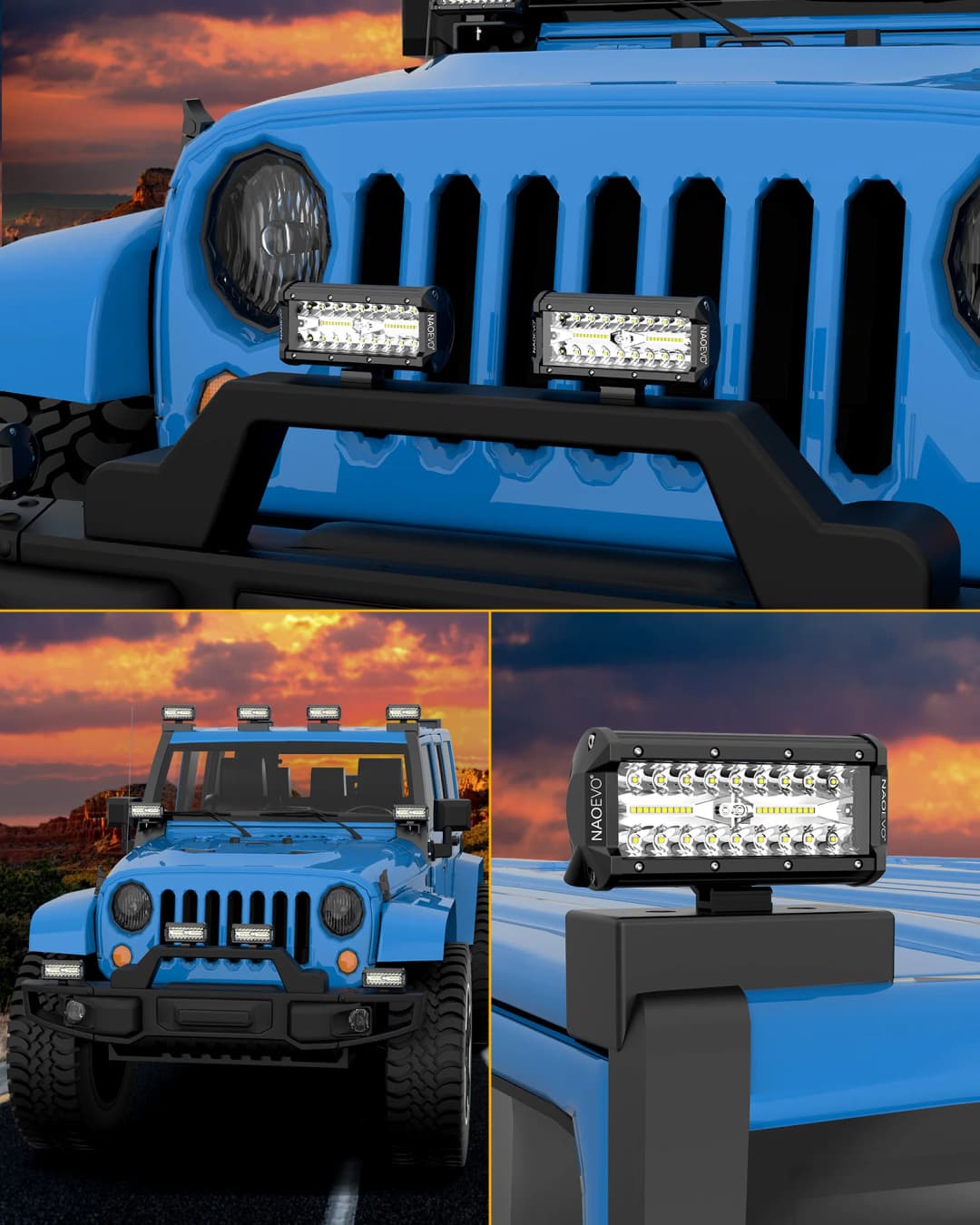 NAOEVO شريط إضاءة LED 7 بوصة 240 واط 24000 لومن 4x4 إضاءة عمل مقاومة للماء للطرق الوعرة بقعة ضوء غامر كومبو ضباب LED لشاحنة قارب UTV ATV جيب - 5