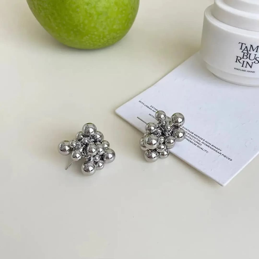 Trendy CCB Unique Braided Plastic Ball Bead Stud Earrings for Women Trendy Goth Gold Color Piercing Earring Party Jewelry Gift - 5