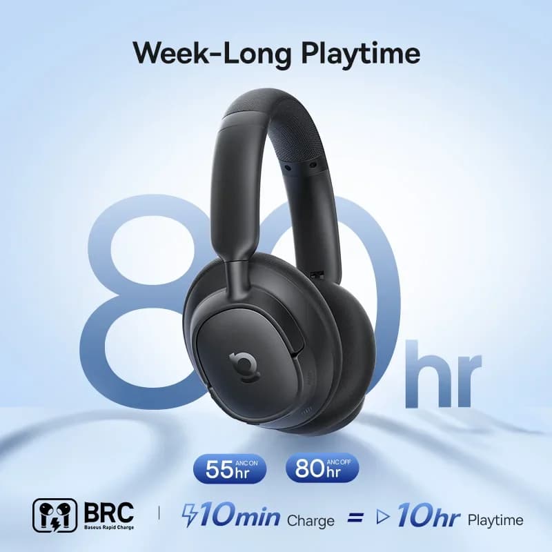 Baseus EH10 NC ANC Wireless Headphones 45dB Adaptive Hybrid Noise Cancelling Headsets Hi-Res LDAC Headphone Bluetooth 6.0 80Hrs - 4