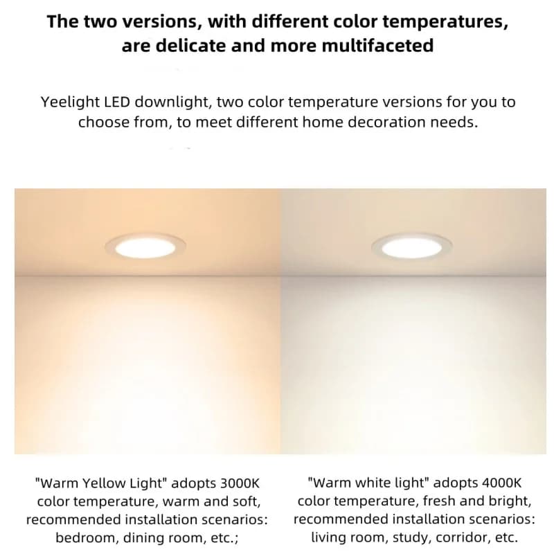 إضاءة سقف مدمجة من Yeelight، إضاءة LED، 220V، أبيض دافئ 4000K/أصفر دافئ 3000K، لغرف المعيشة والممرات وغرف النوم - 3