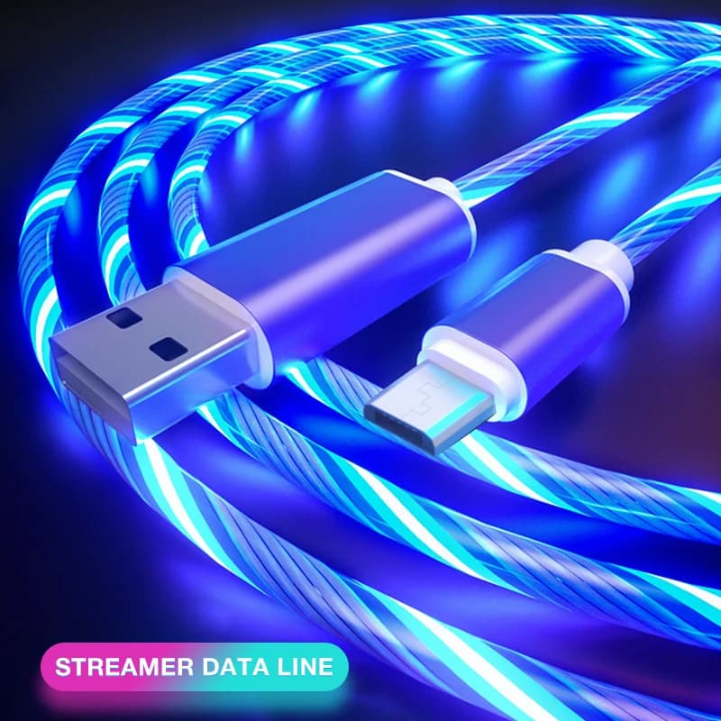 كابل شحن متوهج مع إضاءة LED، مايكرو USB ونوع C، متوافق مع سامسونج وXiaomi وiPhone 14 و13