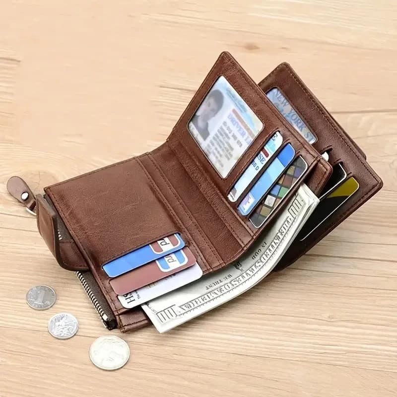 محفظة عملات رجالية مع حماية RFID ضد السرقة محفظة جلدية رجالية بحامل بطاقات عمل محفظة نقود - 4