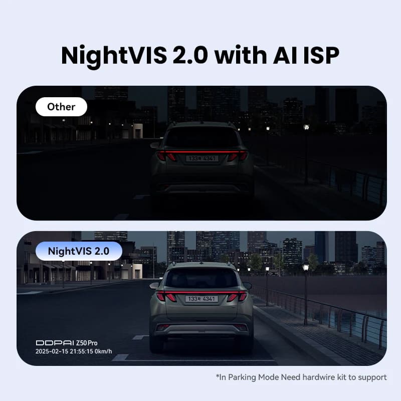كاميرا سيارة DDPAI Z50 Pro بدقة 4K مع رؤية ليلية، واي فاي 5 جيجاهرتز، GPS، ADAS، وضع ركن 24 ساعة، كاميرا أمامية وخلفية - 4