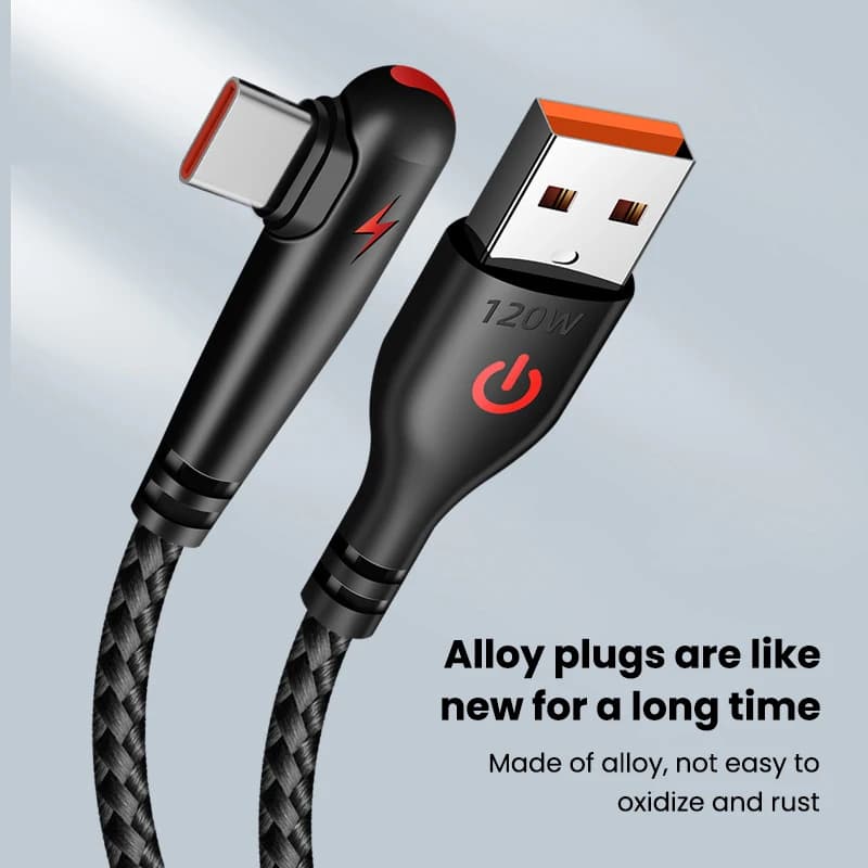 120W USB To Type-C Cable 90 Degree Elbow Mobile Phone Fast Charging For Huawei Mate 40 30 Xiaomi Samsung Phone Charging Cord - 3