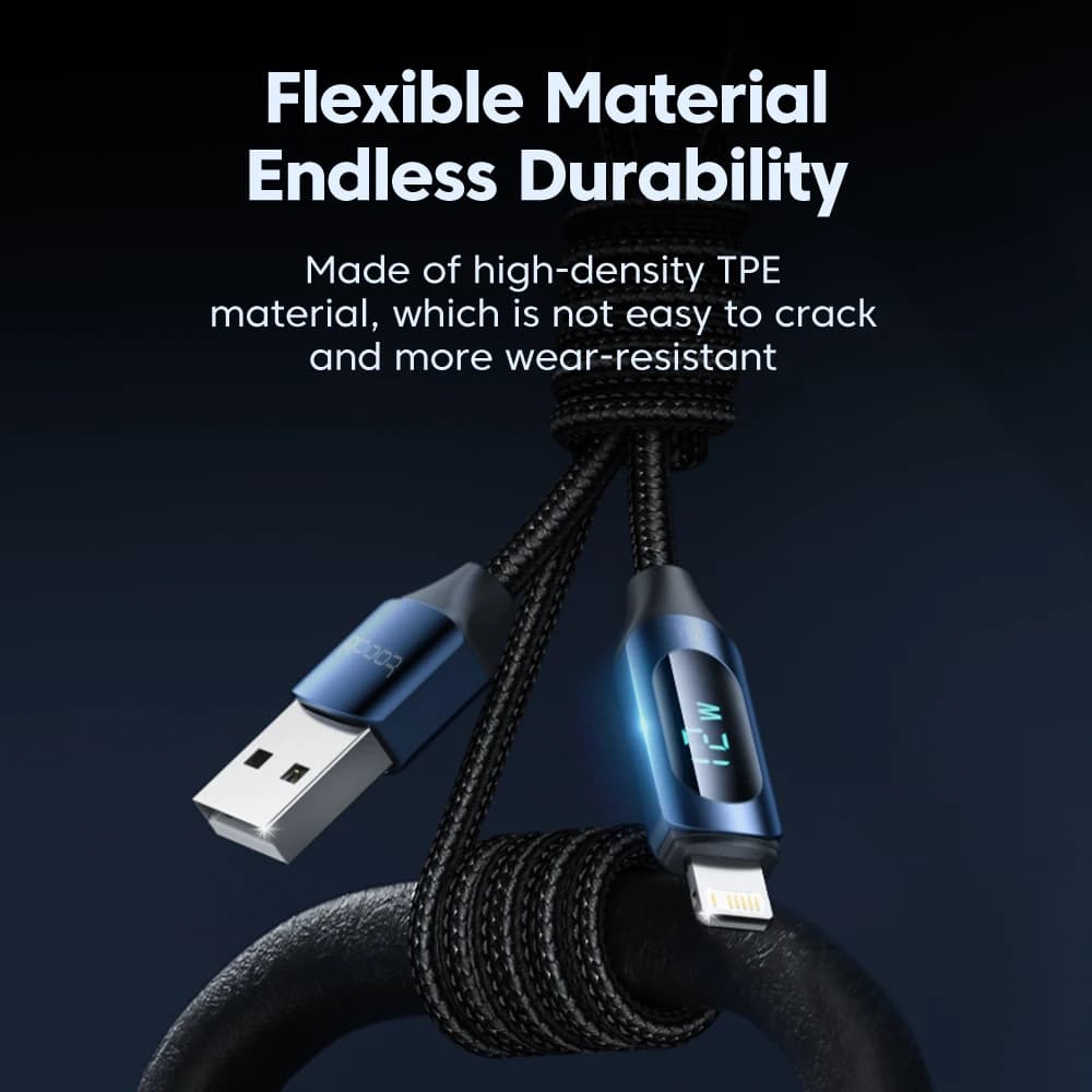 Toocki USB iPhone Data Cable LED Display Multi-color 2.4A Fast Charging Charger iP Cable for iPhone 14 13 12 Pro Max X XS iPad - 2