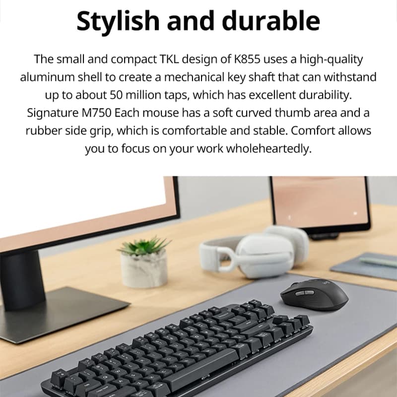 مجموعة لوحة مفاتيح وفأرة ميكانيكية لاسلكية Logitech MK855، مفاتيح TTC حمراء، بلوتوث وLogi Bolt، مجموعة مكتبية متعددة الأجهزة - 4